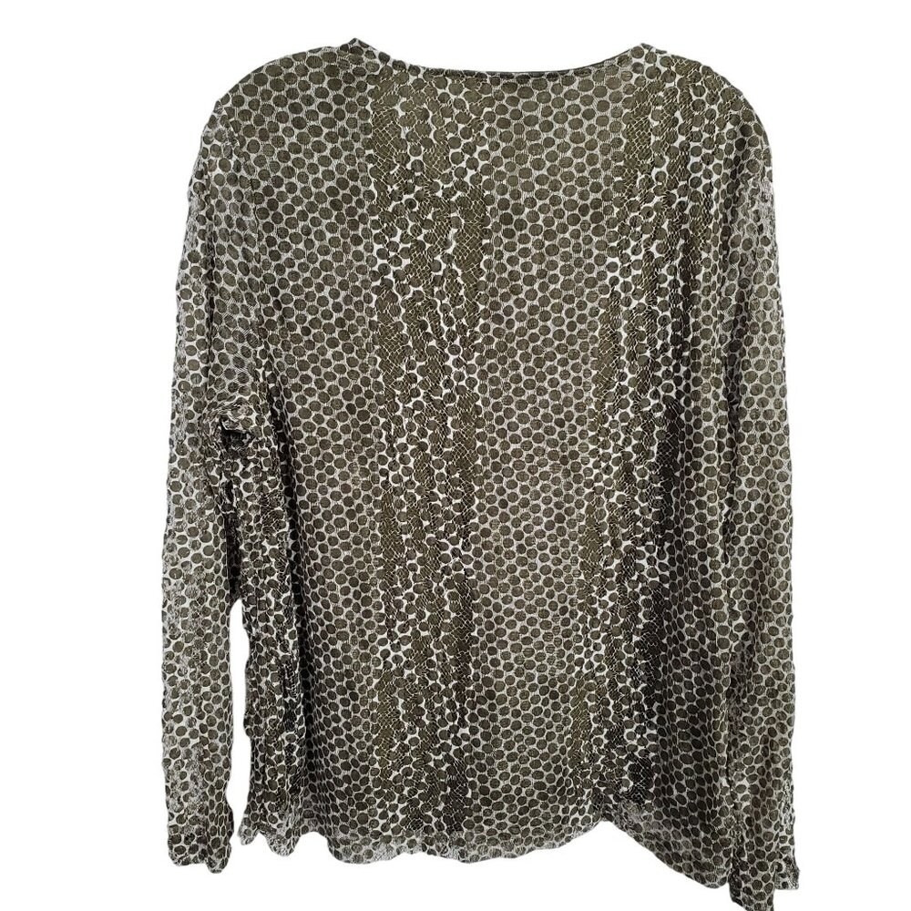Chico's 3 Size XL Shirt Layered Ruffle Polka Dot Multi Mesh Lace Long Sleeves - Picture 3 of 9